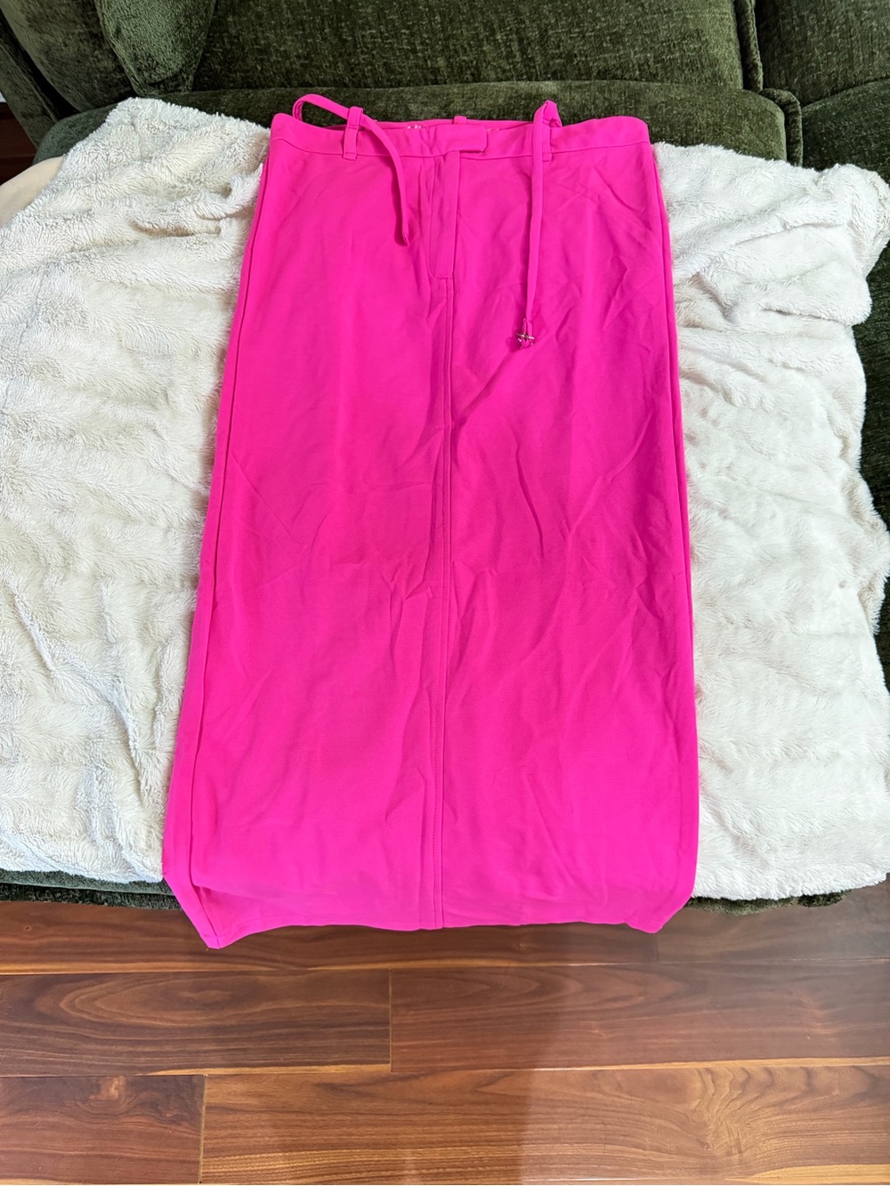 Zara Hot Pink Maxi Skirt with Drawstring Detail L